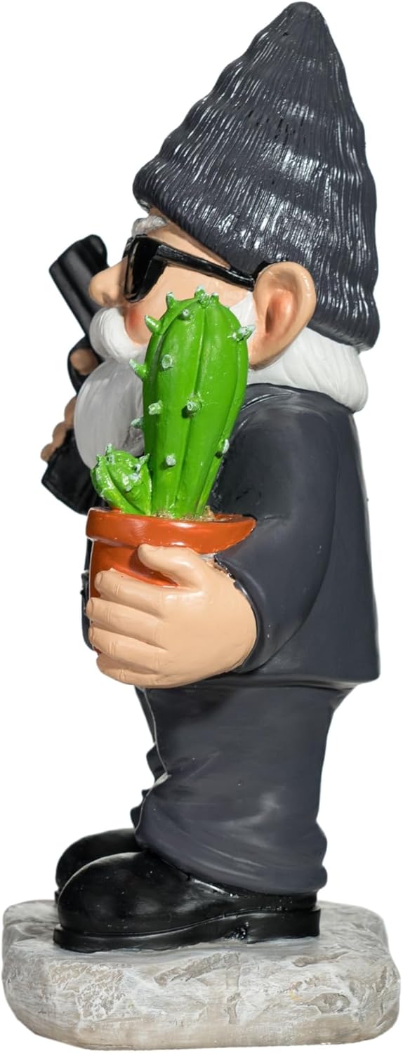 Gnome Decoration for Garden & Home - Professional Hitman Look Statue, Léon Inspired 8.7 Inch Resin