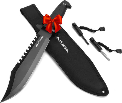 FLISSA Survival Hunting Knife with Sheath, 15-inch Full Tang Fixed Blade Tactical Bowie Knife with