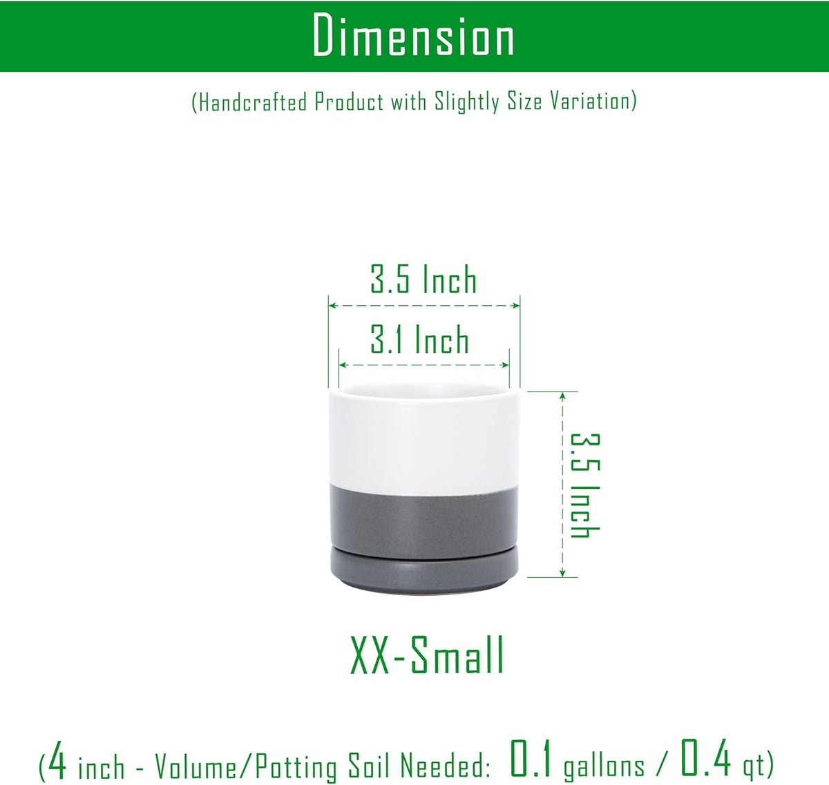 D'vine Dev 3.5 Inch Ceramic Planter Pot with Drainage Hole and Saucer, Indoor Cylinder Round