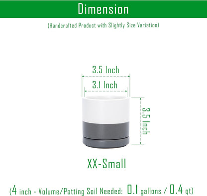 D'vine Dev 3.5 Inch Ceramic Planter Pot with Drainage Hole and Saucer, Indoor Cylinder Round