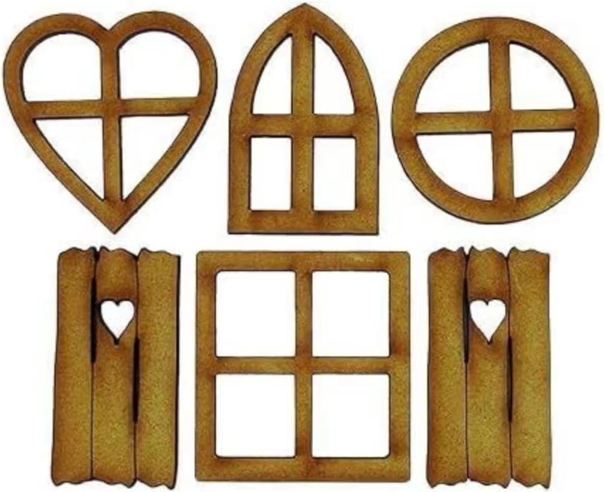 6Pcs Brown Wooden Fairy Garden Door, Blank Door Fairy House Doors and Windows Ornaments Tree