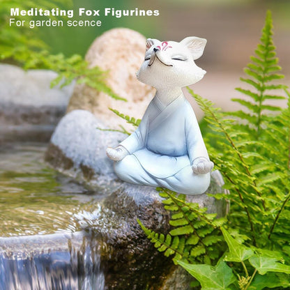 Meditating Buddha Fox Statue Resin Zen Animal Sculpture Yoga Figurine Indoor Outdoor Fengshui Decor
