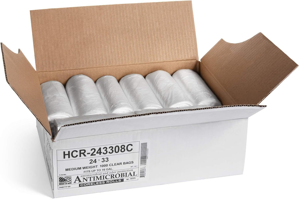 Aluf Plastics High Density Trash Bags, 16 Gallon, 1000 Count, 8 Micron (eq), 24" x 33", Clear, for