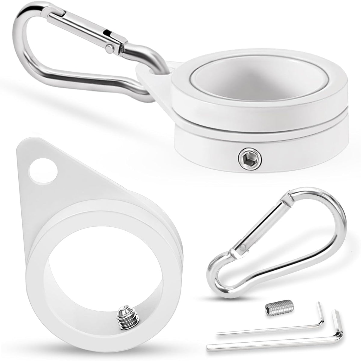 1" White Flag Pole Rings, 2 Pcs Anti Wrap Aluminum Alloy Flag Pole Clips Swivels, 360° Rotating