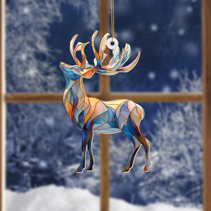 Stained Glass Deer Christmas Ornament 2025 – Reindeer Tree Decoration, Acrylic Suncatcher Window
