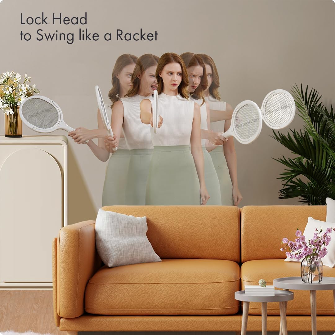 GeckoMan Rotating Head Electric Fly Swatter Racket Rechargeable Bug Zapper Racket Bug Zapper Indoor