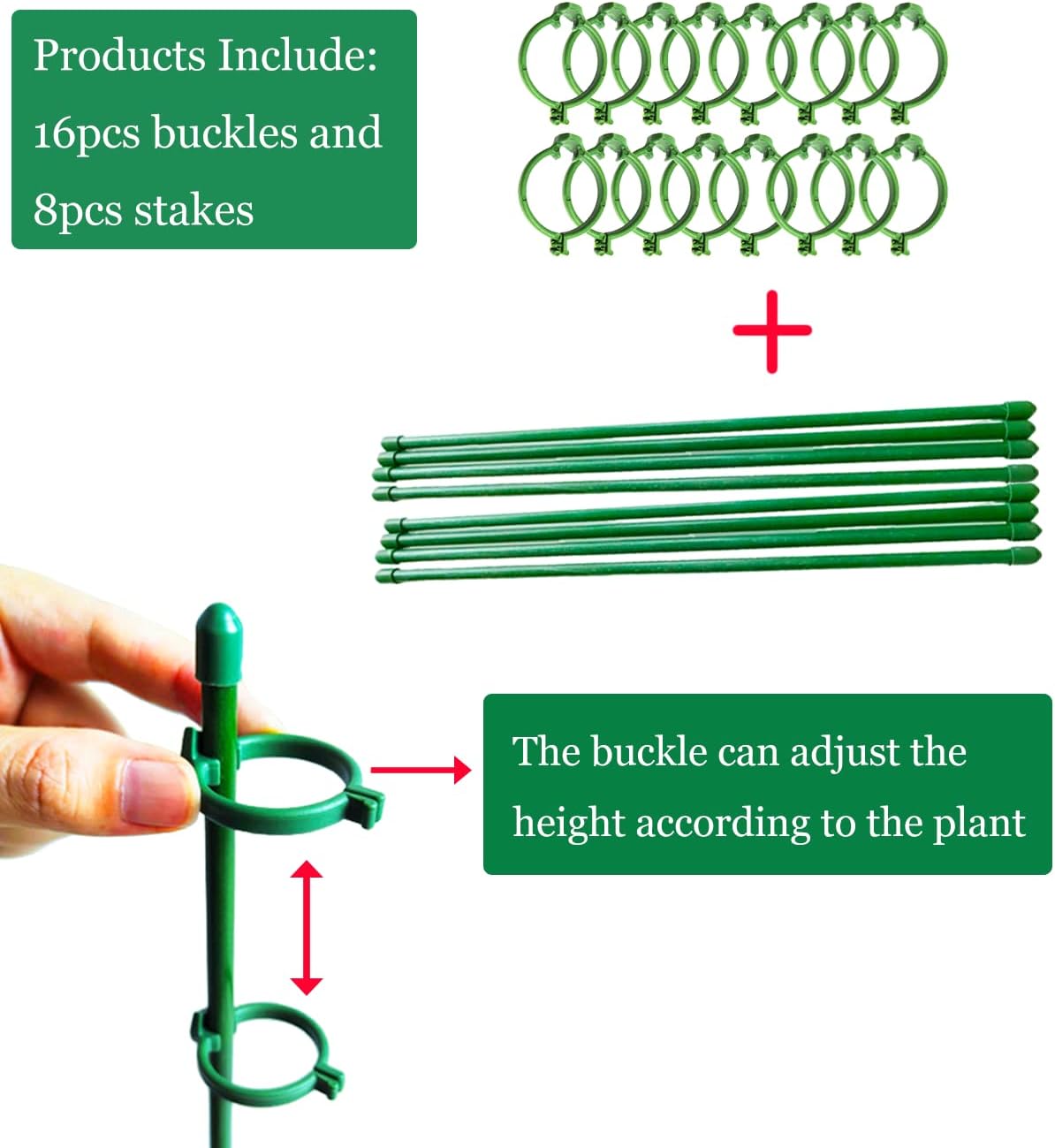 Belit 8 Pack Small Plant Support Plant Stakes, Adjustable Garden Single Stem Support Stake, Planter