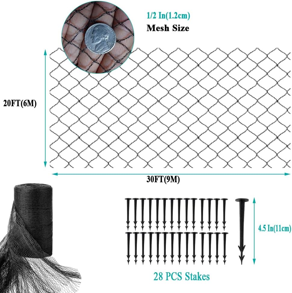 Koi Pond Netting for Leaves 20x30 Ft, 1/2 in Strong Woven Fine Mesh Pond Leaf Net Cover, Protecting