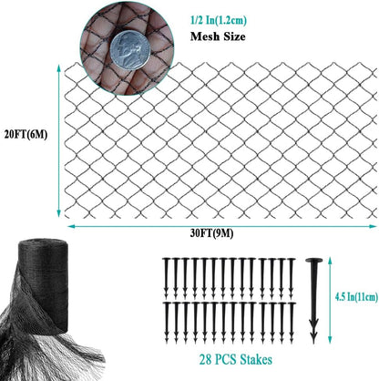 Koi Pond Netting for Leaves 20x30 Ft, 1/2 in Strong Woven Fine Mesh Pond Leaf Net Cover, Protecting