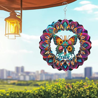 Cross Wind Spinner, Metal Wind Spinners Outdoor/Indoor, Cross Butterfly Hanging Garden Decor for
