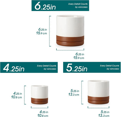 vancasso Ceramic Plant Pots, 3 Piece Planters for Indoor Plants, 4.25+5.25+6.25 Inch Flower Pots