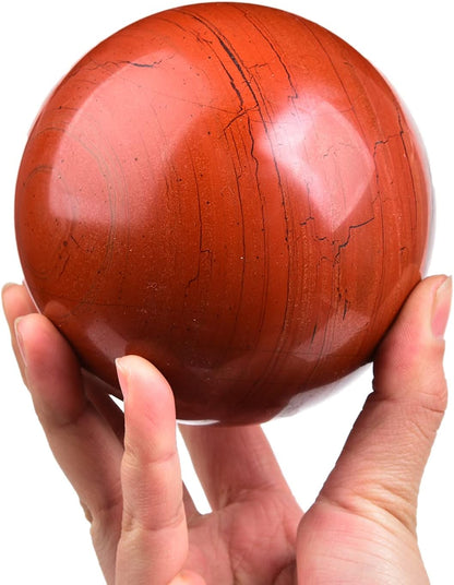 JIC Gem Red Healing Crystal Ball with Decoation Stand - Red Jasper Gemstone Sphere for Fengshui
