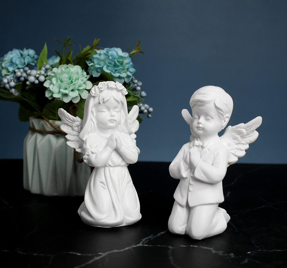 YUEOECOR 2PCS Cherubs Angels Resin Garden Statue Figurine, Adorable Angel Sculpture Memorial Statue