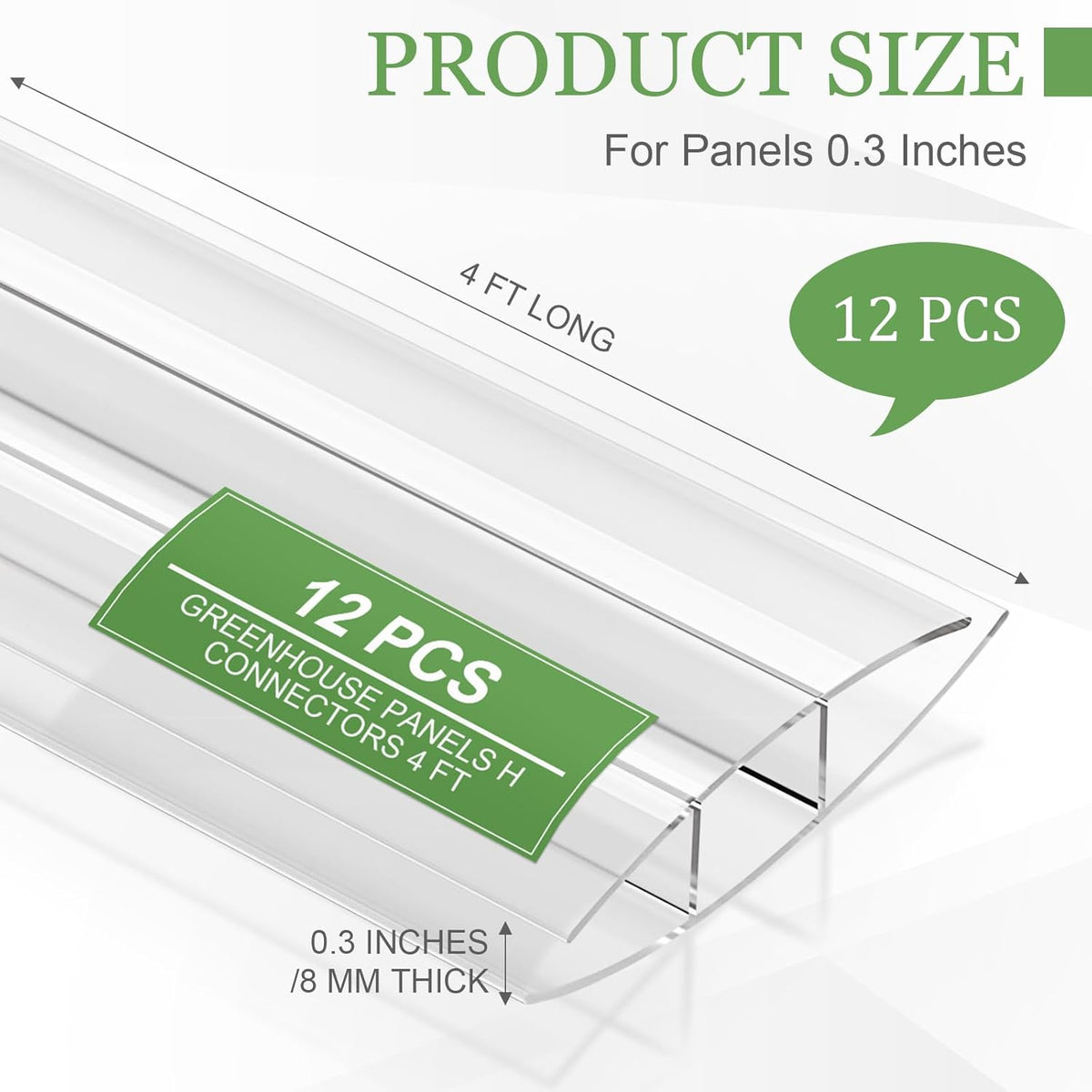 Tandefio 12 Pcs 4 ft Polycarbonate Greenhouse Panels H Connectors Fits 8 mm Polycarbonate Panels