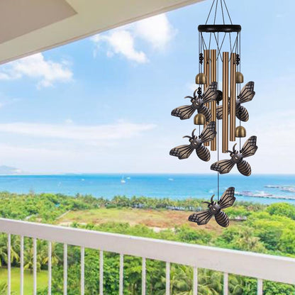 Garden Bee Wind Chimes Outdoor Indoor Decor - with 4 Tubes 4 Bells 5 Bees Wind Chime, Mobile