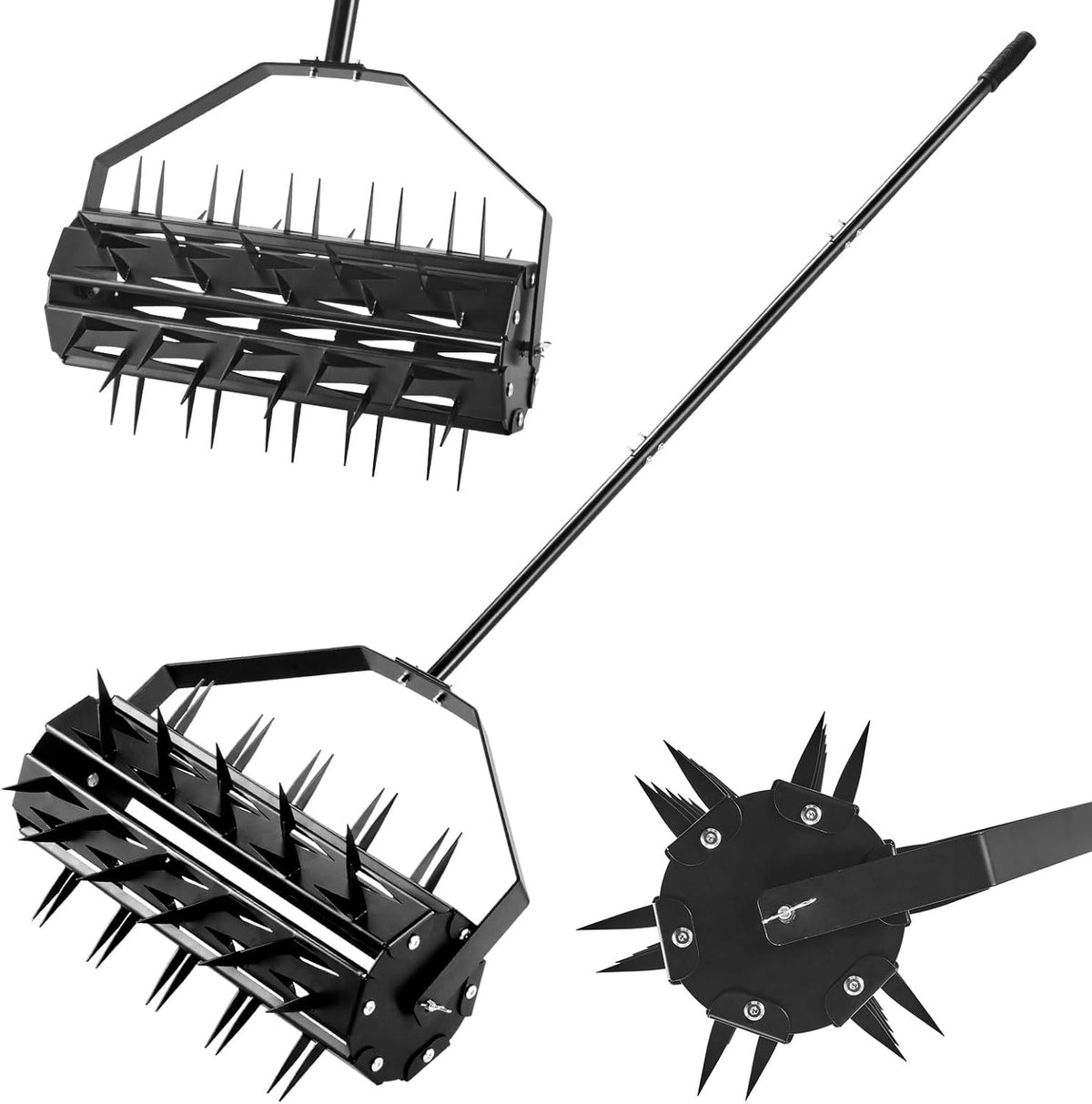Rolling Lawn Aerator, Rotary Spike Lawn Aerator, Heavy Duty Manual Aerator Lawn Tool, 17-Inch Push