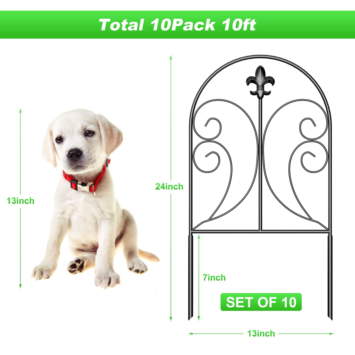 Decorative Garden Fence 10 Pack, Total 24in(H)x10ft(L) Animal Barrier Fence