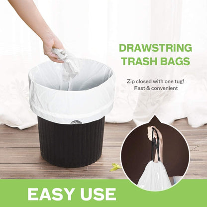 4 Gallon 140 Counts Strong Drawstring Trash Bags Garbage Bags by Teivio, Bathroom Trash Can Bin