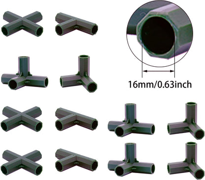 12PCS Fitting 16MM 4 Types Stable Support Heavy Duty Greenhouse Frame Building Connector Black