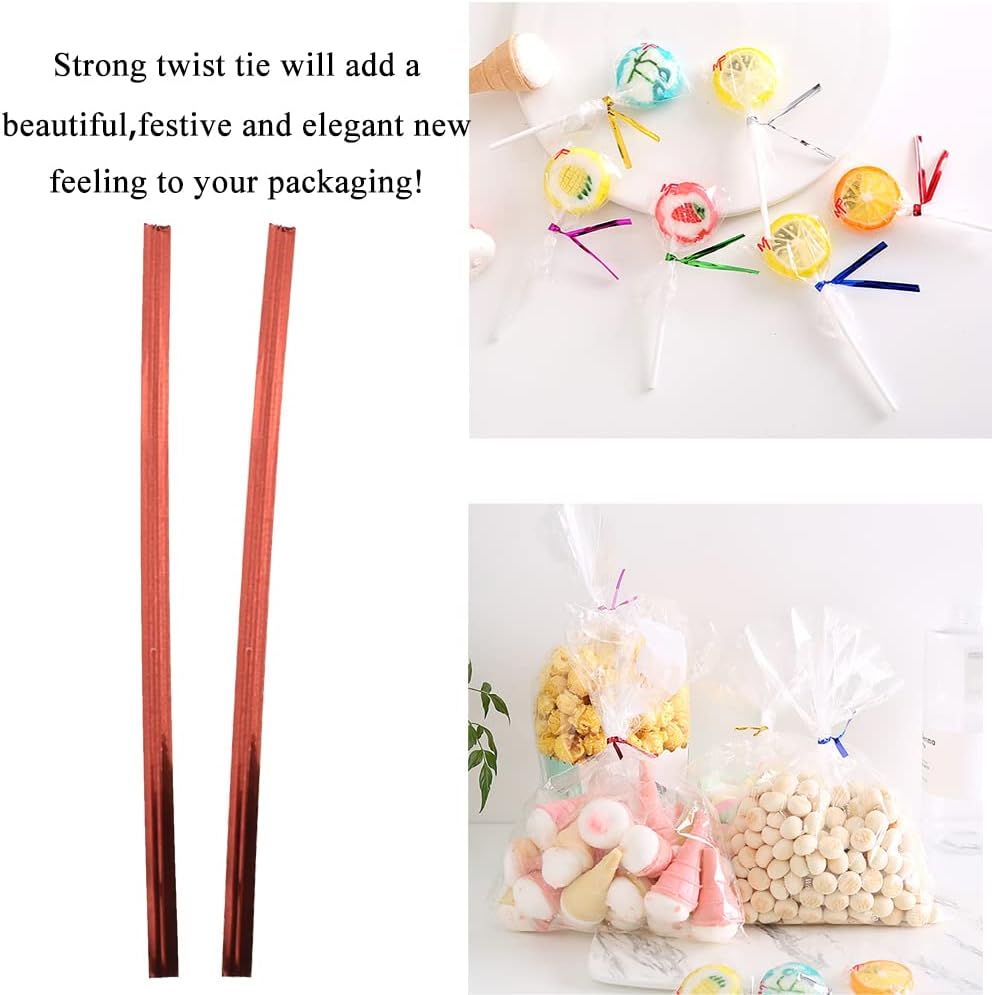 HAHIYO 300Pcs 4 Inches Red Metal Twist Ties for Bread, Candy, Coffee, Plant Garden, Cellophane