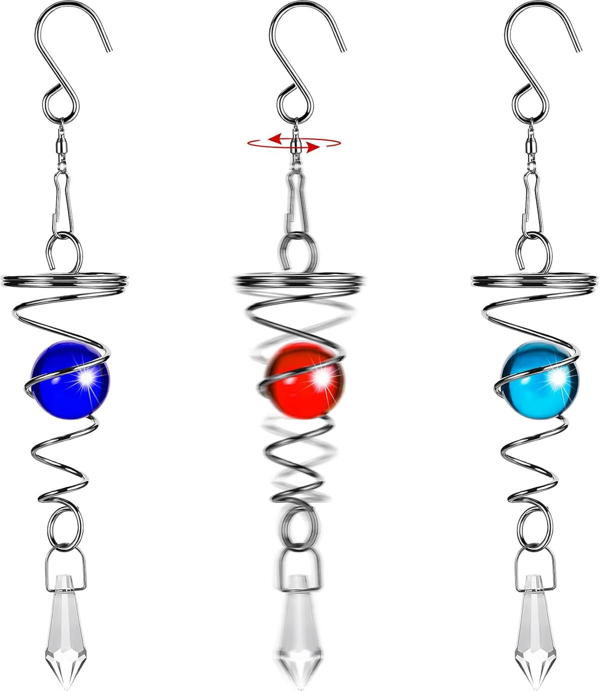 Jetec 3 Pcs Gazing Ball Spiral Tail Decorative Wind Spinner Stabilizer Indoor Outdoor Hanging Wind
