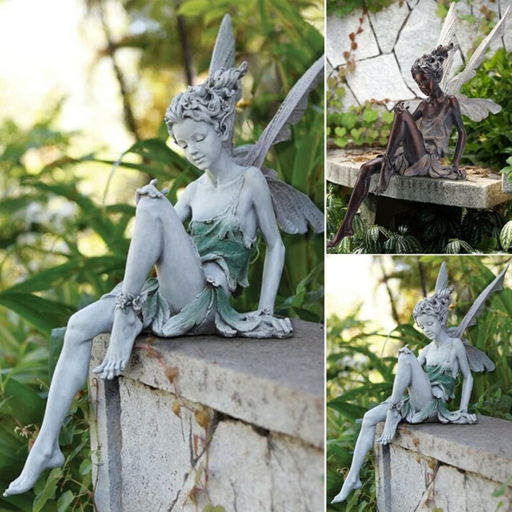 Fairy Garden Figurines Outdoor,Sitting Fairy Statues,Resin Garden Sculptures & Statues,Angel