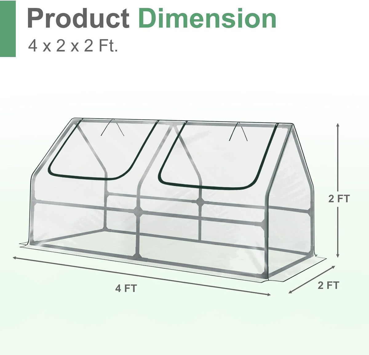 Aoodor 4 x 2 x 2 ft Mini Greenhouse with 2 Zipper Doors, Water Resistant, UV Protected for Flowers