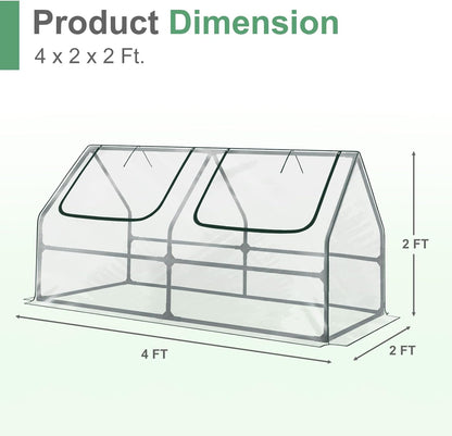Aoodor 4 x 2 x 2 ft Mini Greenhouse with 2 Zipper Doors, Water Resistant, UV Protected for Flowers