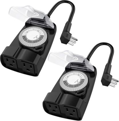 G-Homa 24 Hour Mechanical Outdoor Timer Outlet, Outdoor Timer for Lights, Waterproof, 2 Grounded