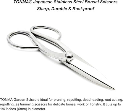 TONMA Ashinaga Bonsai Scissors [Made in Japan] 8 inch Soild Stainless Steel Hasami Pruning Shears