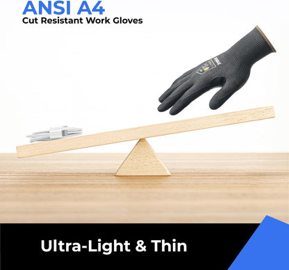 toolant ANSI A4 Cut Resistant Work Gloves without Steel and Fiberglass, Ultra Light & Thin, for