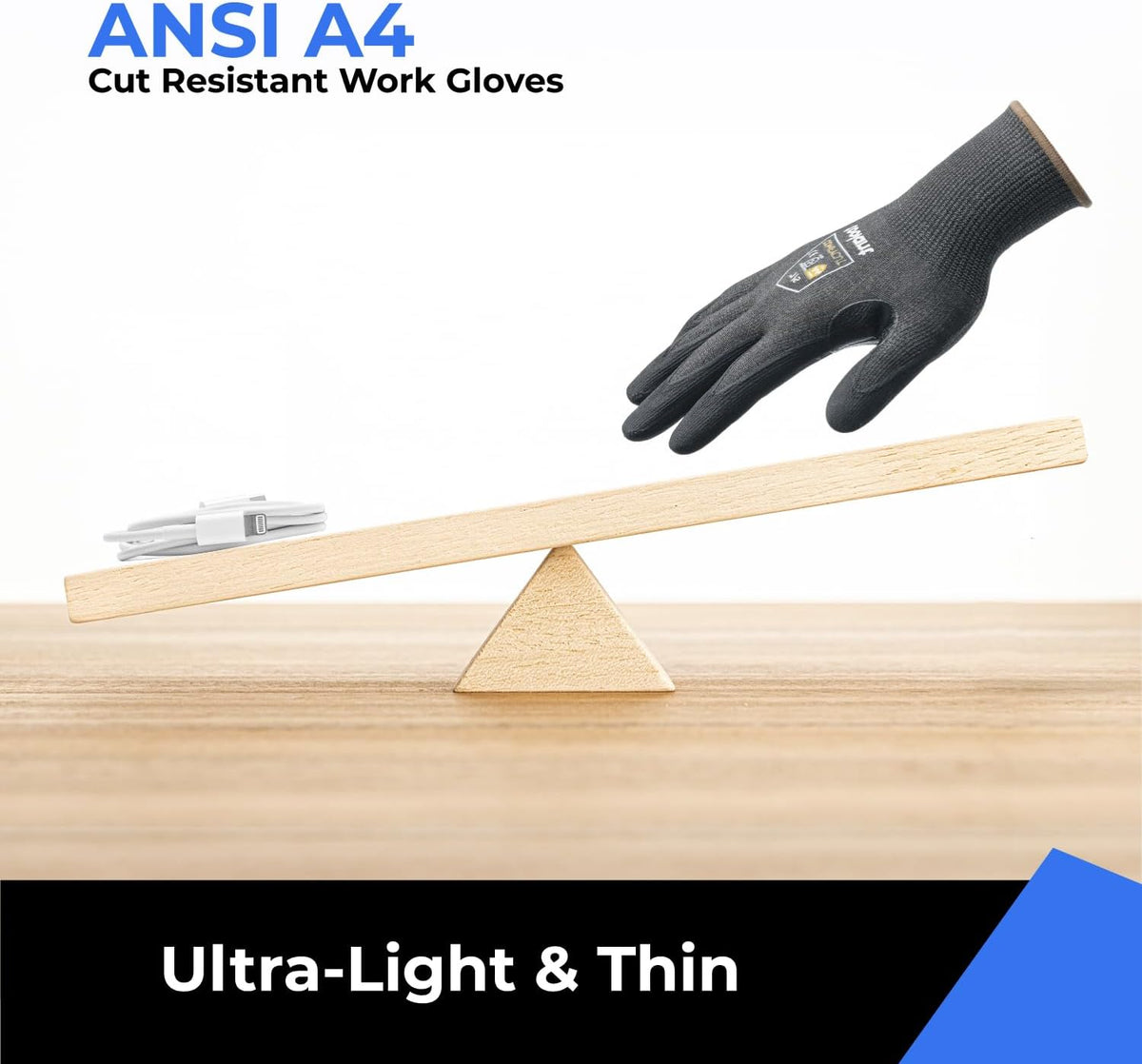 toolant ANSI A4 Cut Resistant Work Gloves without Steel and Fiberglass, Ultra Light & Thin, for