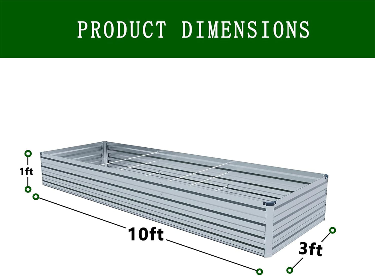 10×3×1FT(2PCS) Galvanized Raised Garden Bed Kit, Metal Planter Boxes，Large Outdoor Planters Garden
