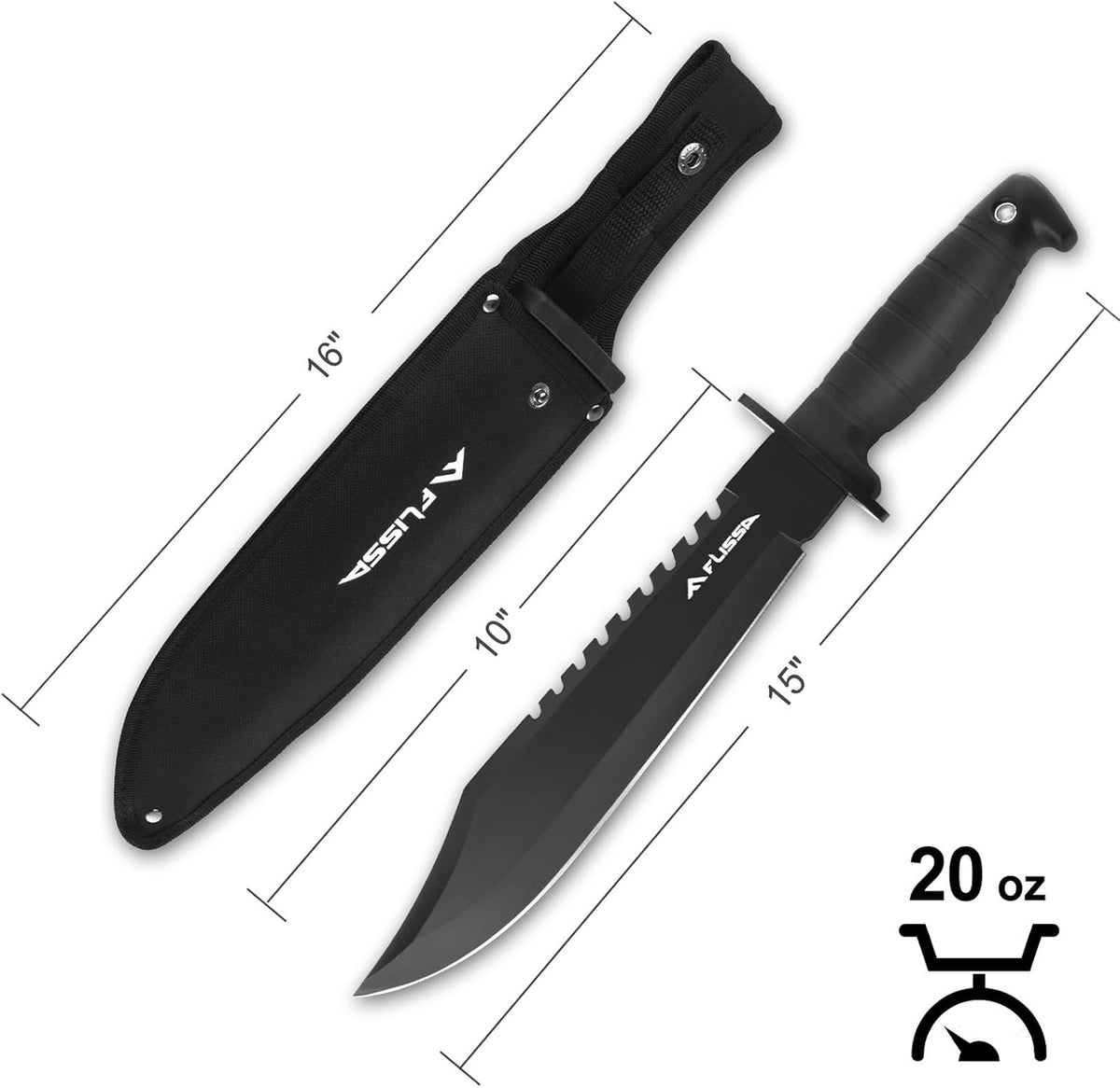 FLISSA Survival Hunting Knife with Sheath, 15-inch Full Tang Fixed Blade Tactical Bowie Knife with