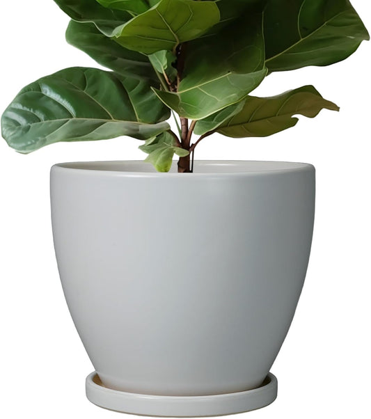 10 Inch Planter - Ceramic Pots for Plants, Planters with Drainage Hole and Tray, Modern Flower Pots