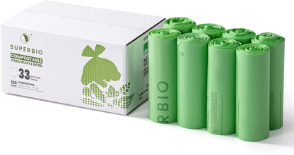 SUPERBIO 33 Gallon Compostable Yard Waste Bags, Lawn & Leaf Bags, Extra Thick 1.57 Mil (120 Count