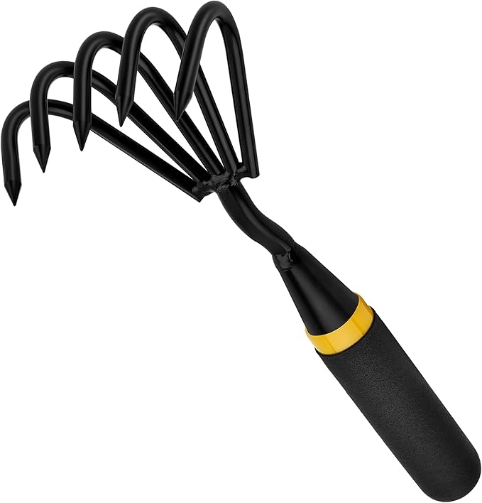 Stainless Steel Hand Cultivator - Garden Rake: Great for Heavy - Duty Soil Loosening, Planting and