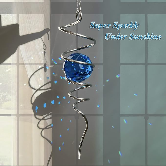 Fonmy Gazing Ball Spiral Tail -Decorative Wind Spinner Sun Catcher Rainbow Maker 11 inch Tail and 2