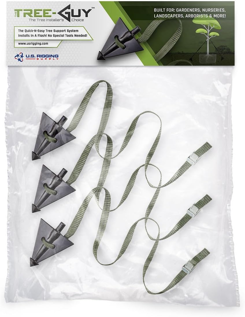 Pelican Rope Tree Guy Tree Tie Staking Anchor and Strap Kit 3 Pack, 12 ft Guy Line with Tree