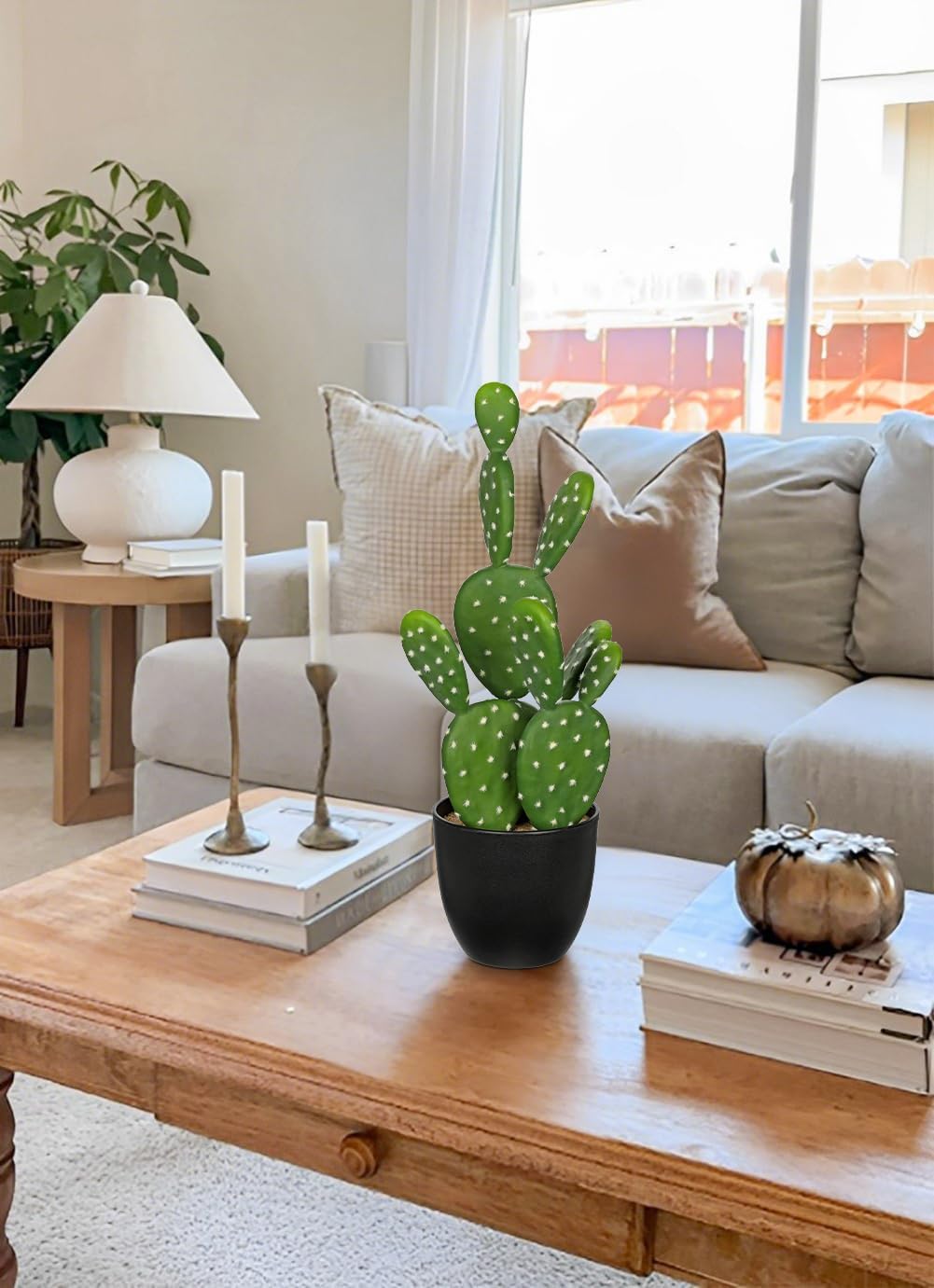 DILATATA 16.5" Small Fake Cactus Plant Potted 'Prickly Pear Cactus' Faux Cacti for Home Garden
