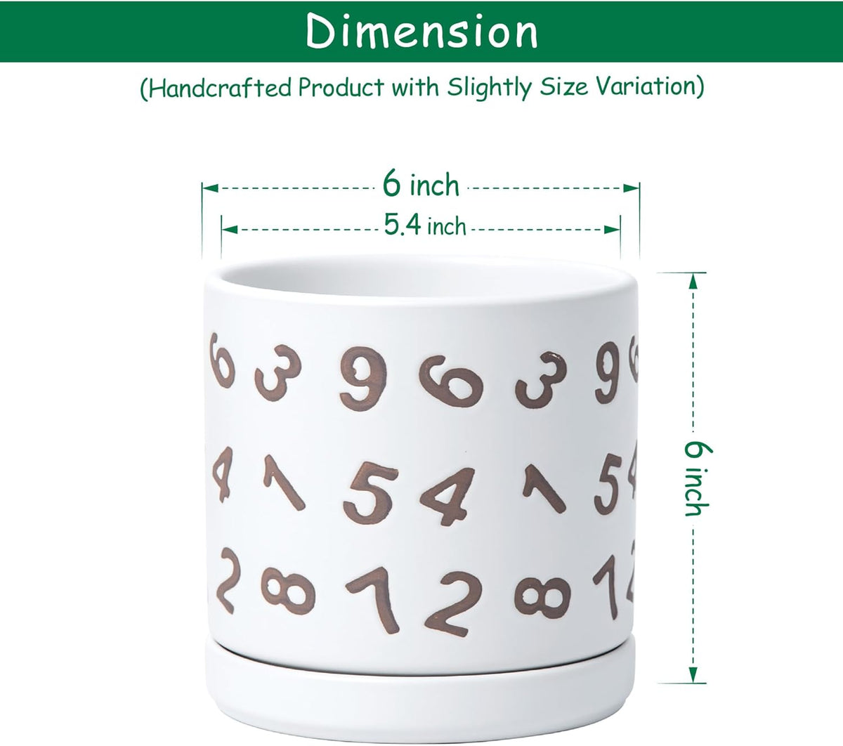 D'vine Dev Set of 2 Ceramic Planter Pots with Drainage Hole and Saucer, 6 Inch Plant Pots for