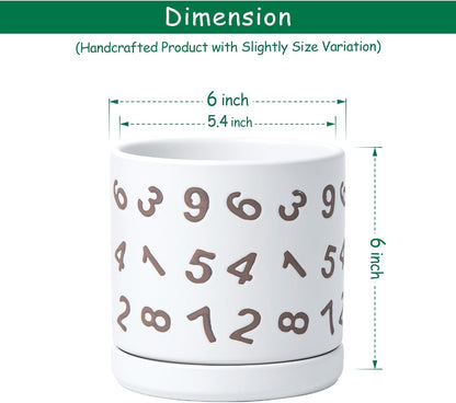 D'vine Dev Set of 2 Ceramic Planter Pots with Drainage Hole and Saucer, 6 Inch Plant Pots for