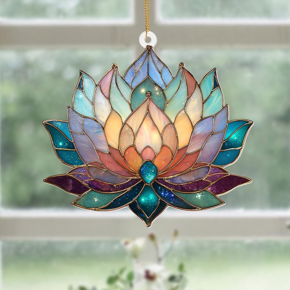 Lotus Stained Glass Acrylic Ornament – Colorful Lotus Flower Suncatcher for Windows, Christmas 2025