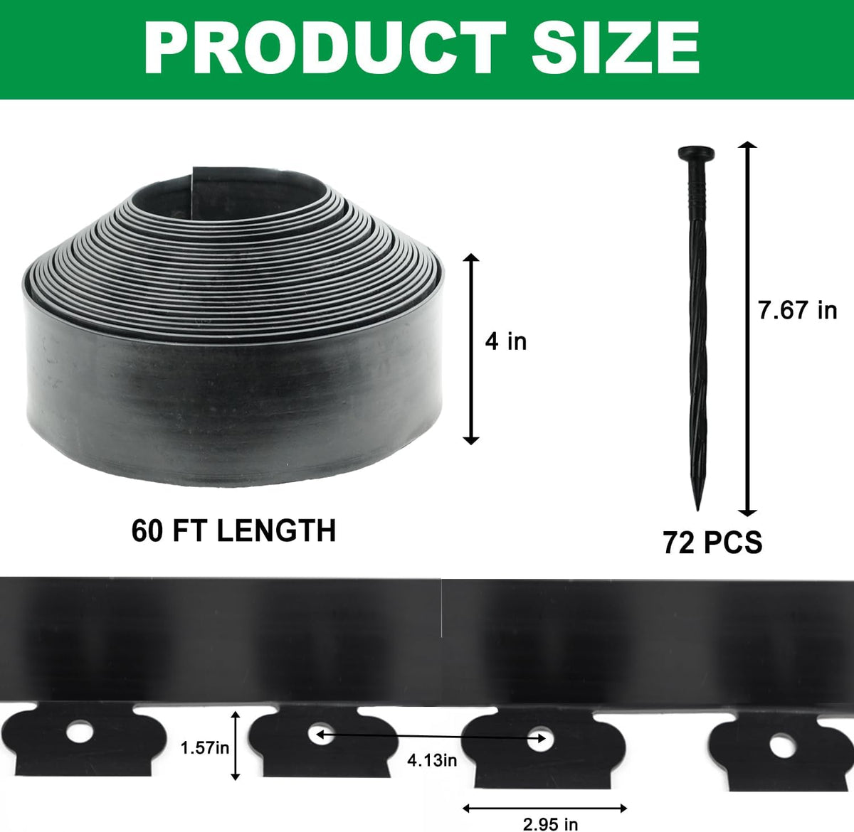 Hugeleaf Landscape Edging Border 60 Feet with 72pcs Spikes, 4inches Flexible Plastic Garden Edging