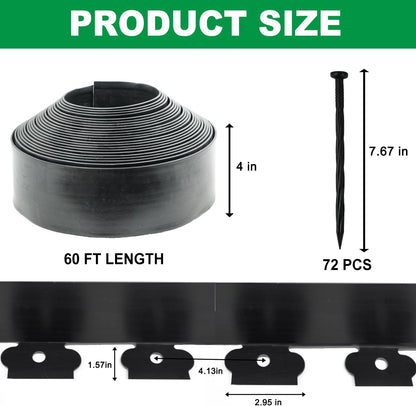 Hugeleaf Landscape Edging Border 60 Feet with 72pcs Spikes, 4inches Flexible Plastic Garden Edging