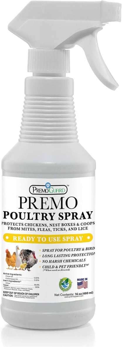 Poultry Spray by Premo Guard – 16 oz – Treat Mites, Fleas, Flies, and Lice – Effective Plant Based