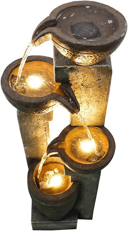 40''H 4-Tier Outdoor Garden Water Fountain Decor, Resin Fountain for Garden, Floor Patio, Deck