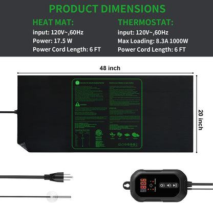 48"x20" Seedling Heat Mat with Digital Thermostat Combo Set,ETL Certified and Durable Waterproof
