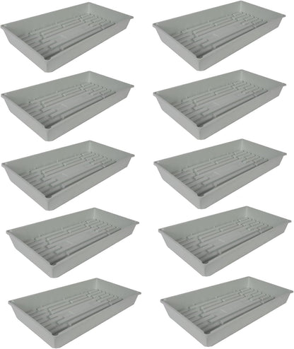 SUNPACK 10" x 20" Mega Plastic Seed Starting Tray, White, 2.5" (Pack of 10) - No Drainage Holes