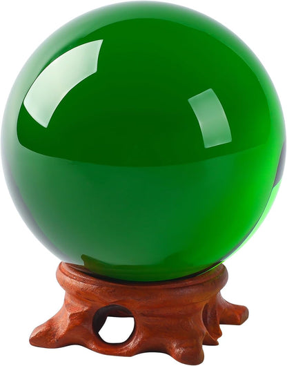 Small Green Crystal Ball 60mm/2.3 inch with Rose Wooden Stand and Gift Box for lensball
